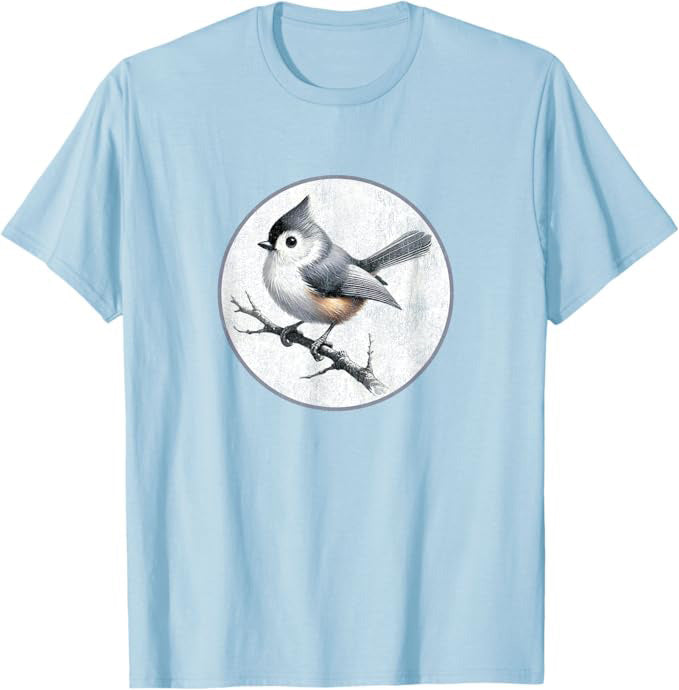 Retro Tufted Titmouse Design T-Shirt Design 10 Colors by Bird Fantastic | Birding Graphic Tee