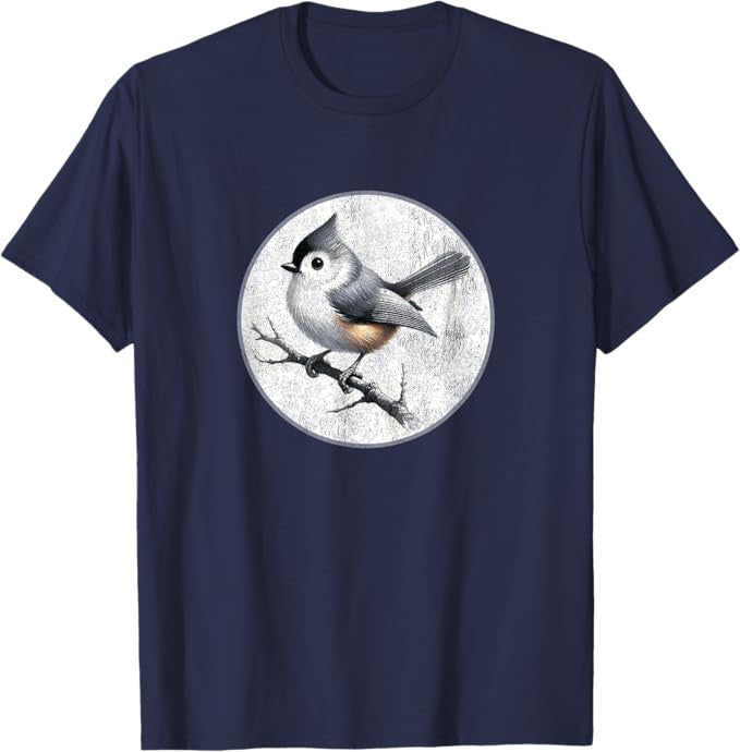 Retro Tufted Titmouse Design T-Shirt Design 10 Colors by Bird Fantastic | Birding Graphic Tee