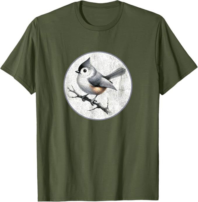 Retro Tufted Titmouse Design T-Shirt Design 10 Colors by Bird Fantastic | Birding Graphic Tee