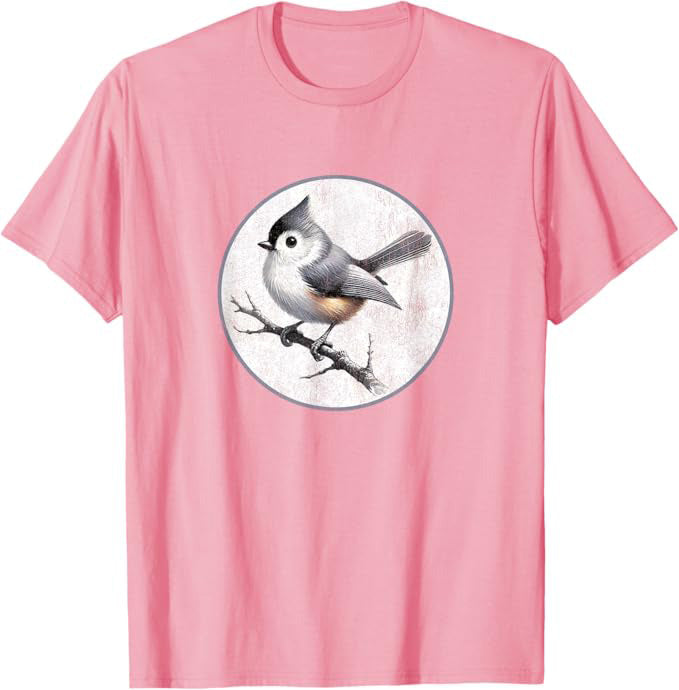 Retro Tufted Titmouse Design T-Shirt Design 10 Colors by Bird Fantastic | Birding Graphic Tee