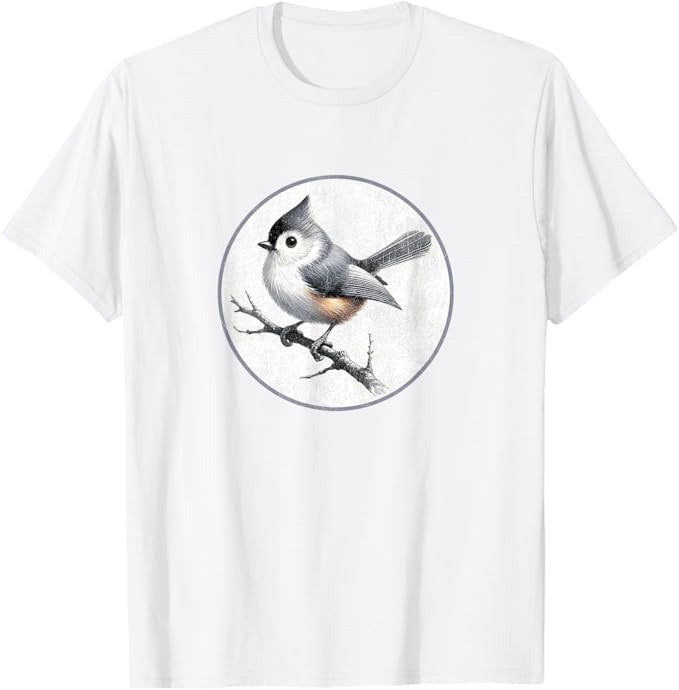 Retro Tufted Titmouse Design T-Shirt Design 10 Colors by Bird Fantastic | Birding Graphic Tee