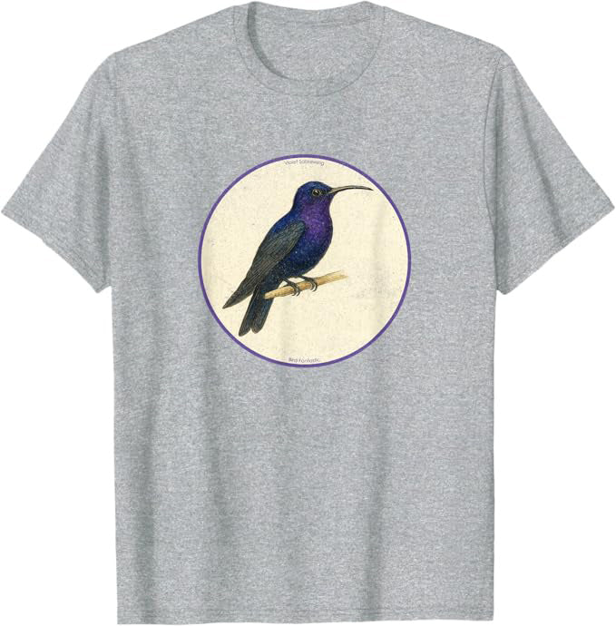 Retro Violet Sabrewing Bird Design T-Shirt Design 10 Colors by Bird Fantastic | Birding Graphic Tee