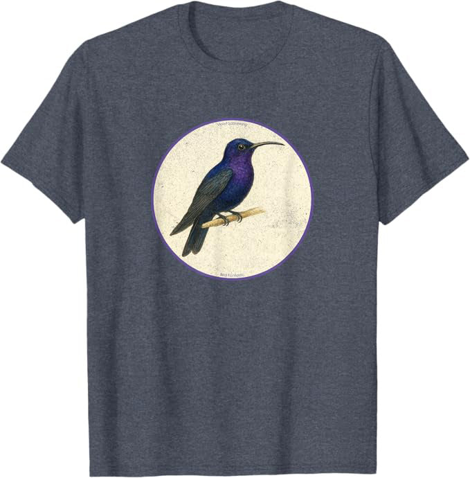 Retro Violet Sabrewing Bird Design T-Shirt Design 10 Colors by Bird Fantastic | Birding Graphic Tee
