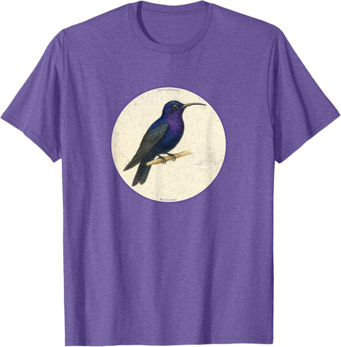 Retro Violet Sabrewing Bird Design T-Shirt Design 10 Colors by Bird Fantastic | Birding Graphic Tee