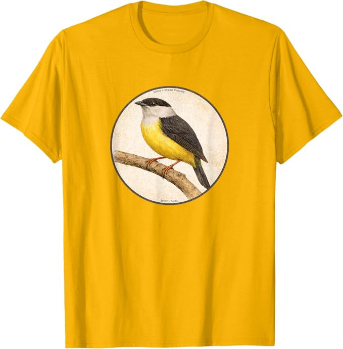 Retro White-Collared Manakin Bird Design T-Shirt Design 10 Colors by Bird Fantastic | Birding Graphic Tee