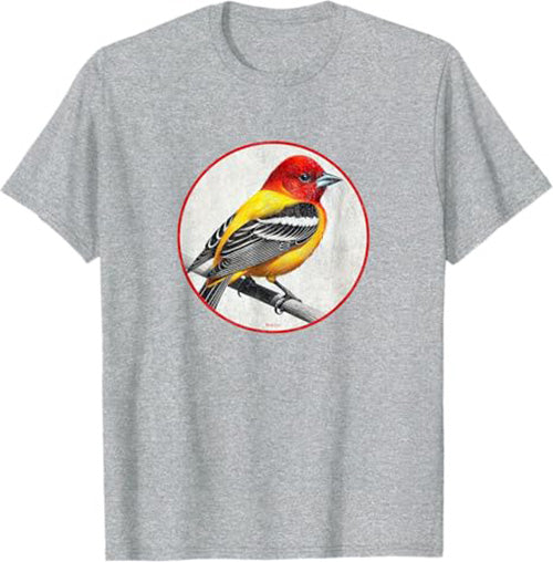 Western Tanager T-Shirt Retro Design by Bird.fan
