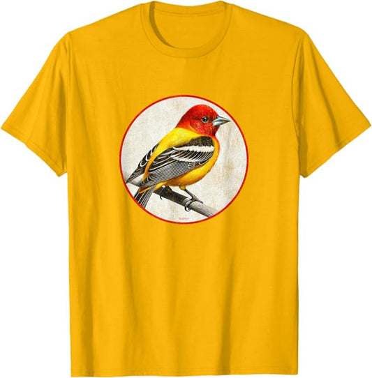 Western Tanager T-Shirt Retro Design by Bird.fan | Men's Birding Graphic Tee