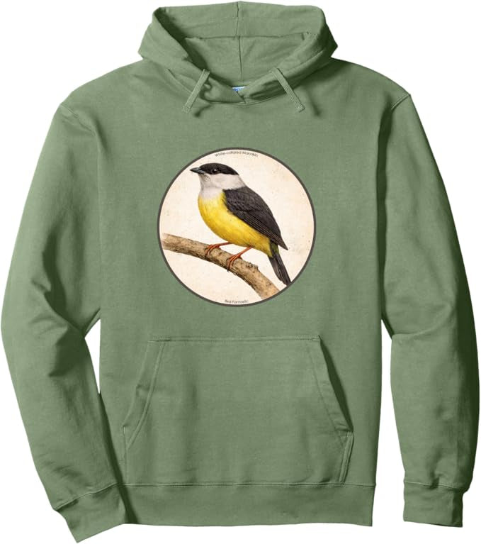 Retro White-Collared Manakin Hoodie – Vintage Bird Design Sweatshirt