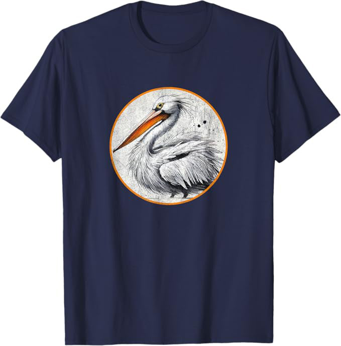 American White Pelican T-Shirt Retro Design by Bird.fan