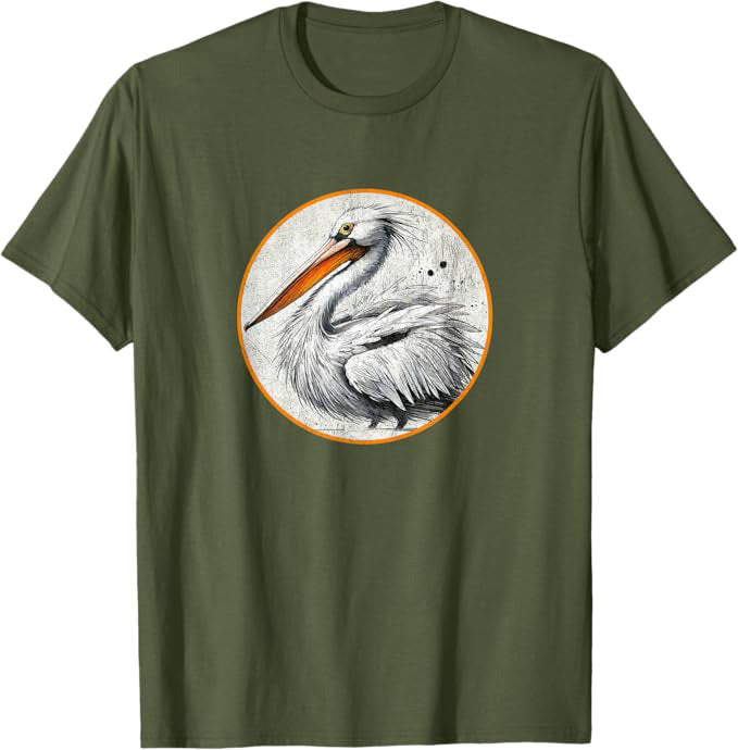 American White Pelican T-Shirt Retro Design by Bird.fan