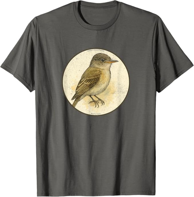 Eastern Wood Pewee T-Shirt Retro Design by Bird.fan | Men's Birding Graphic Tee