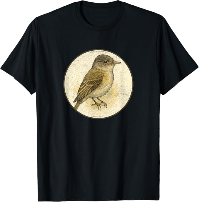 Eastern Wood Pewee T-Shirt Retro Design by Bird.fan | Men's Birding Graphic Tee
