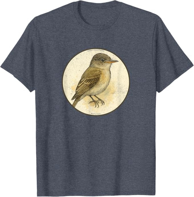 Eastern Wood Pewee T-Shirt Retro Design by Bird.fan | Men's Birding Graphic Tee