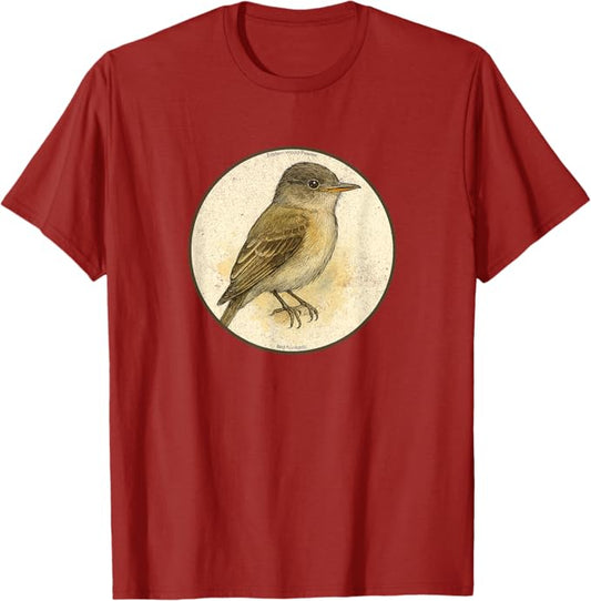 Eastern Wood Pewee T-Shirt Retro Design by Bird.fan | Men's Birding Graphic Tee