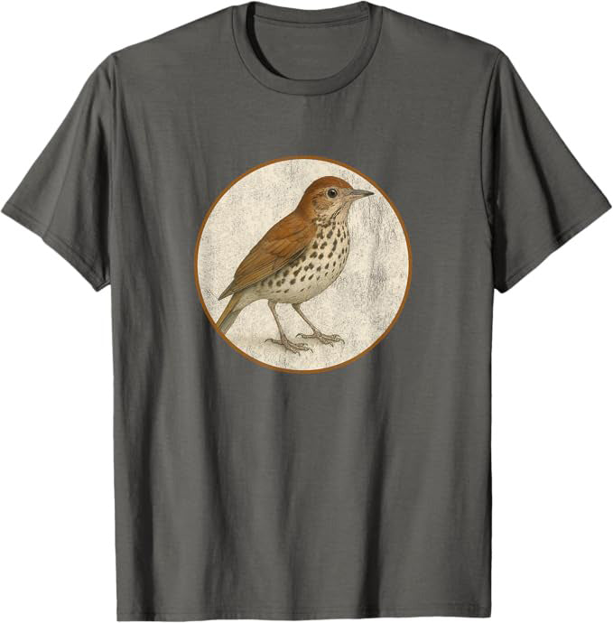 Wood Thrush T-Shirt Retro Design by Bird.fan | Men's Birding Graphic Tee