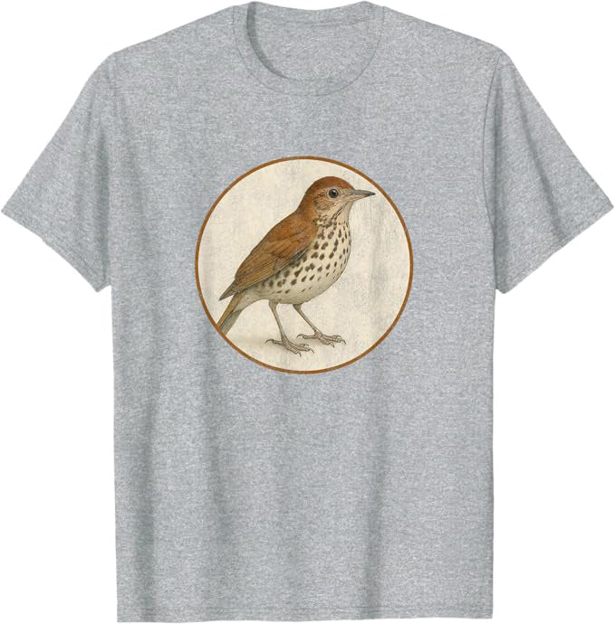Wood Thrush T-Shirt Retro Design by Bird.fan | Men's Birding Graphic Tee