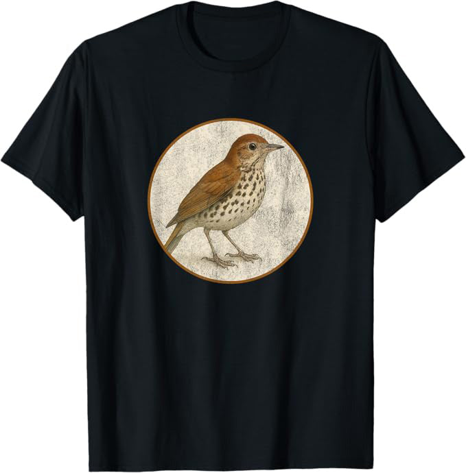 Wood Thrush T-Shirt Retro Design by Bird.fan | Men's Birding Graphic Tee