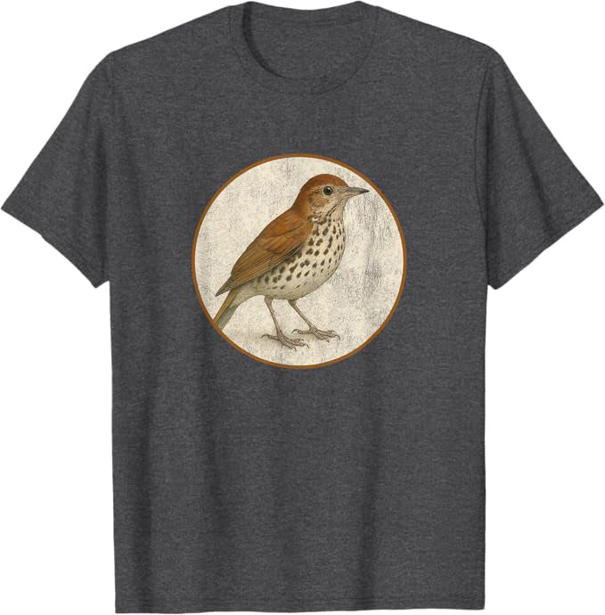 Wood Thrush T-Shirt Retro Design by Bird.fan | Men's Birding Graphic Tee