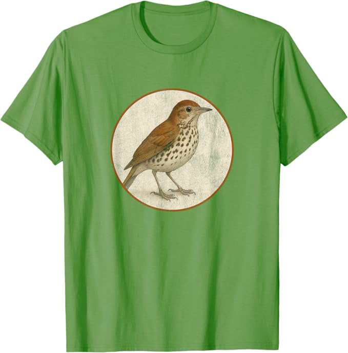 Wood Thrush T-Shirt Retro Design by Bird.fan | Men's Birding Graphic Tee