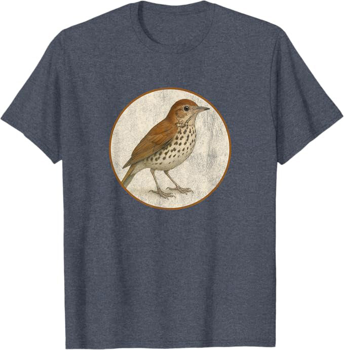 Wood Thrush T-Shirt Retro Design by Bird.fan | Men's Birding Graphic Tee