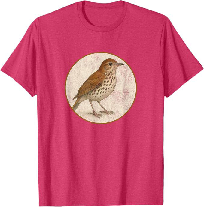 Wood Thrush T-Shirt Retro Design by Bird.fan | Men's Birding Graphic Tee