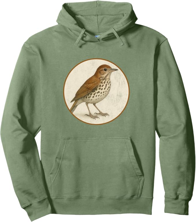 Retro Wood Thrush Hoodie – Vintage Bird Design Sweatshirt
