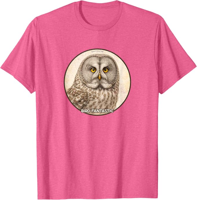 Retro Great Gray Owl T-Shirt Design 10 Colors by Bird Fantastic | Birding Graphic Tee