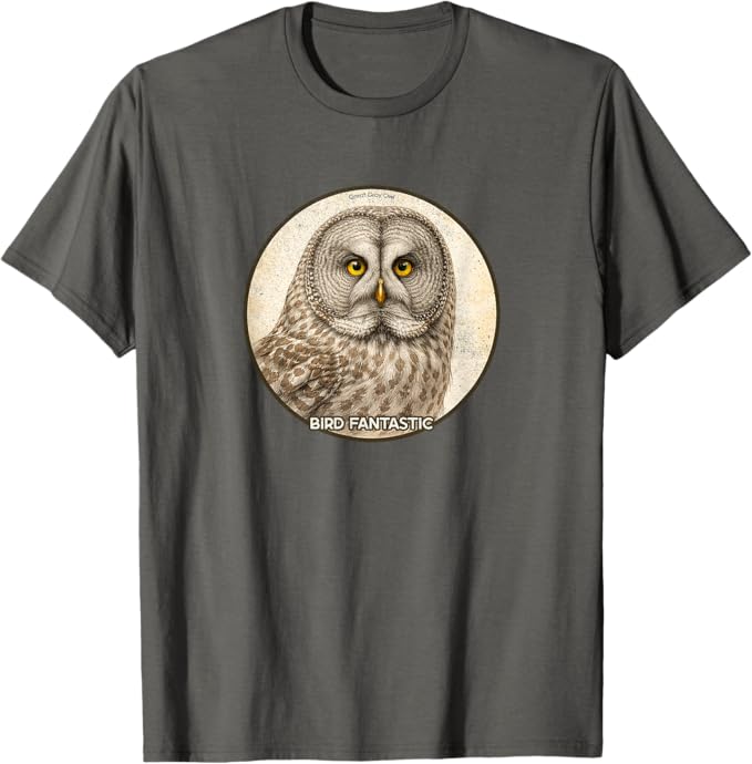 Retro Great Gray Owl T-Shirt Design 10 Colors by Bird Fantastic | Birding Graphic Tee