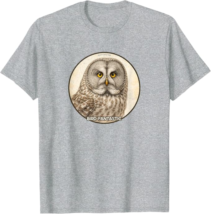 Retro Great Gray Owl T-Shirt Design 10 Colors by Bird Fantastic | Birding Graphic Tee