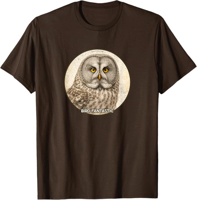Retro Great Gray Owl T-Shirt Design 10 Colors by Bird Fantastic | Birding Graphic Tee