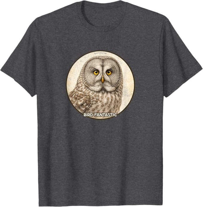 Retro Great Gray Owl T-Shirt Design 10 Colors by Bird Fantastic | Birding Graphic Tee
