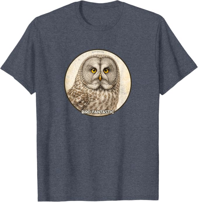Retro Great Gray Owl T-Shirt Design 10 Colors by Bird Fantastic | Birding Graphic Tee
