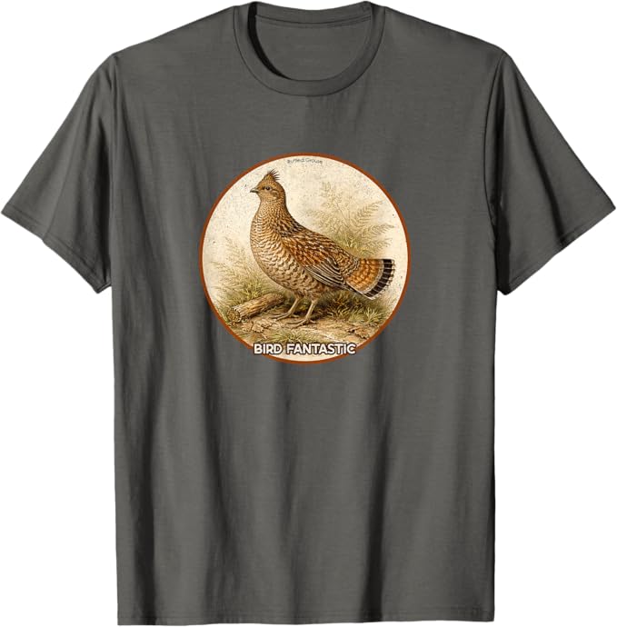 Retro Ruffled Grouse T-Shirt Design 10 Colors by Bird Fantastic | Birding Graphic Tee