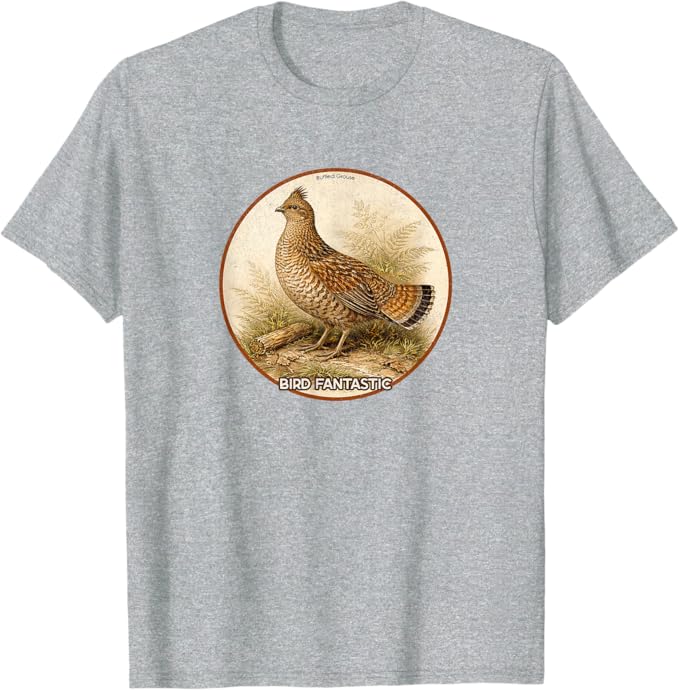 Retro Ruffled Grouse T-Shirt Design 10 Colors by Bird Fantastic | Birding Graphic Tee