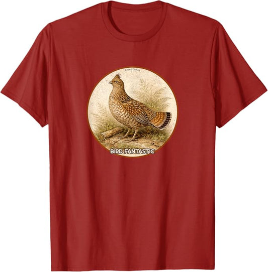 Retro Ruffled Grouse T-Shirt Design 10 Colors by Bird Fantastic | Birding Graphic Tee