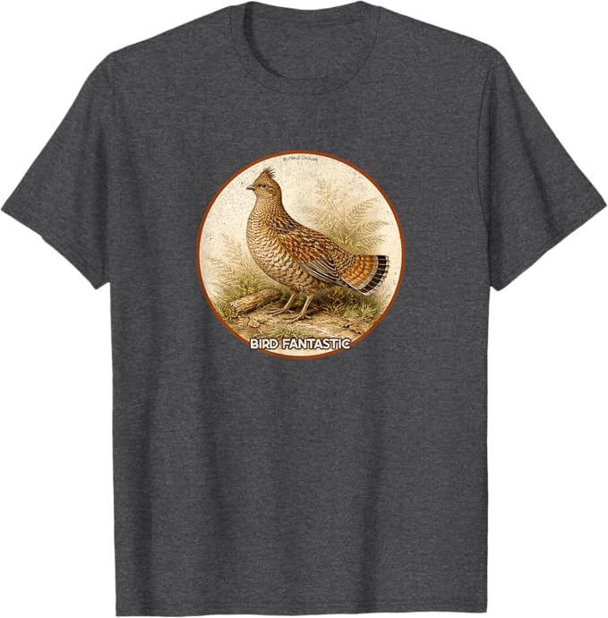 Retro Ruffled Grouse T-Shirt Design 10 Colors by Bird Fantastic | Birding Graphic Tee