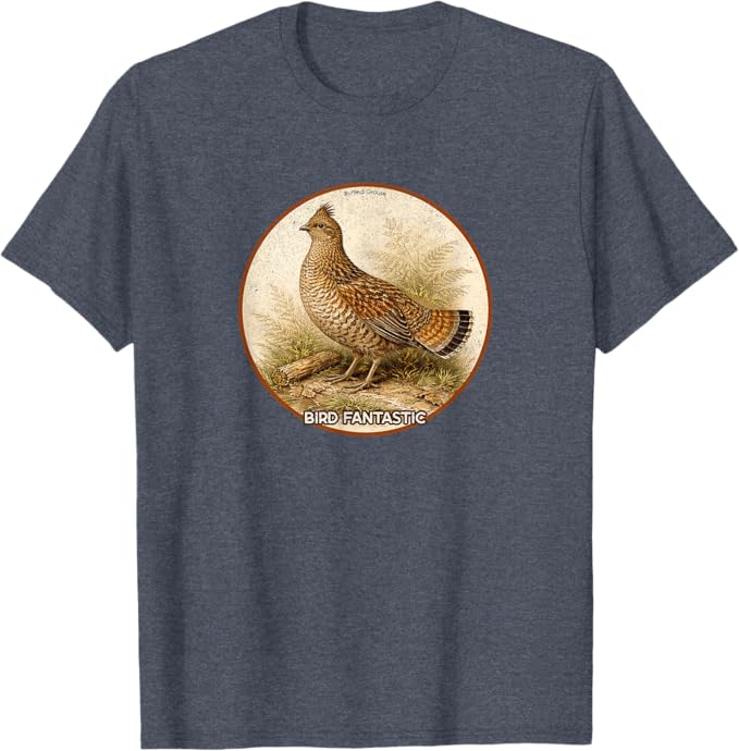 Retro Ruffled Grouse T-Shirt Design 10 Colors by Bird Fantastic | Birding Graphic Tee