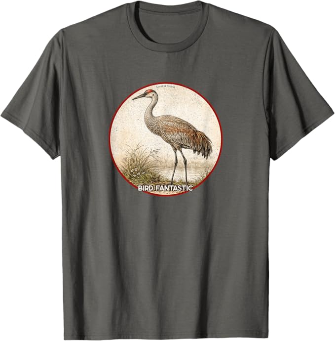 Retro Sandhill Crane T-Shirt Design 10 Colors by Bird Fantastic | Birding Graphic Tee