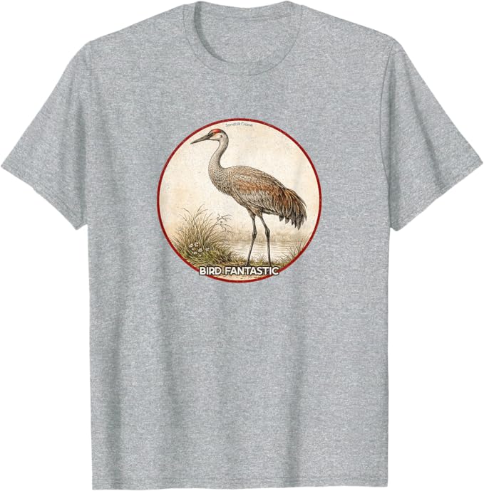 Retro Sandhill Crane T-Shirt Design 10 Colors by Bird Fantastic | Birding Graphic Tee