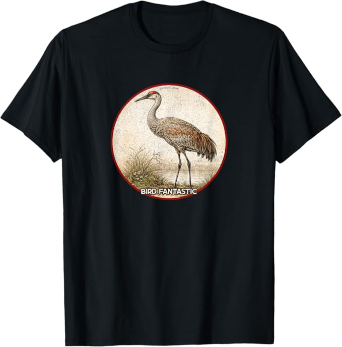 Retro Sandhill Crane T-Shirt Design 10 Colors by Bird Fantastic | Birding Graphic Tee