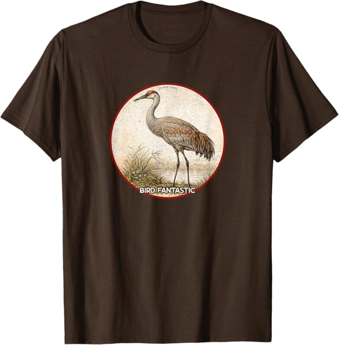 Retro Sandhill Crane T-Shirt Design 10 Colors by Bird Fantastic | Birding Graphic Tee