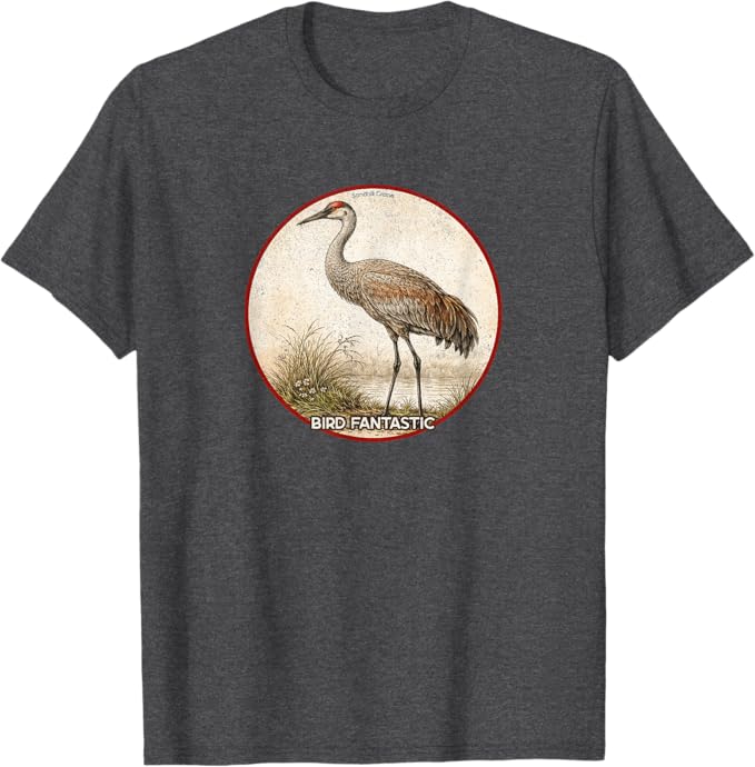 Retro Sandhill Crane T-Shirt Design 10 Colors by Bird Fantastic | Birding Graphic Tee