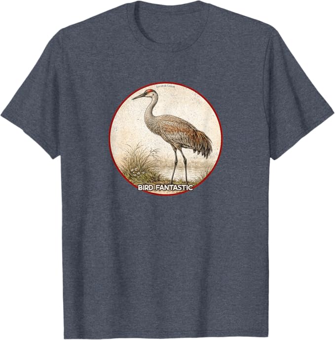 Retro Sandhill Crane T-Shirt Design 10 Colors by Bird Fantastic | Birding Graphic Tee