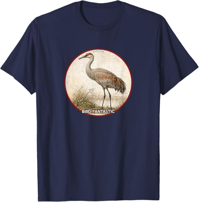 Retro Sandhill Crane T-Shirt Design 10 Colors by Bird Fantastic | Birding Graphic Tee