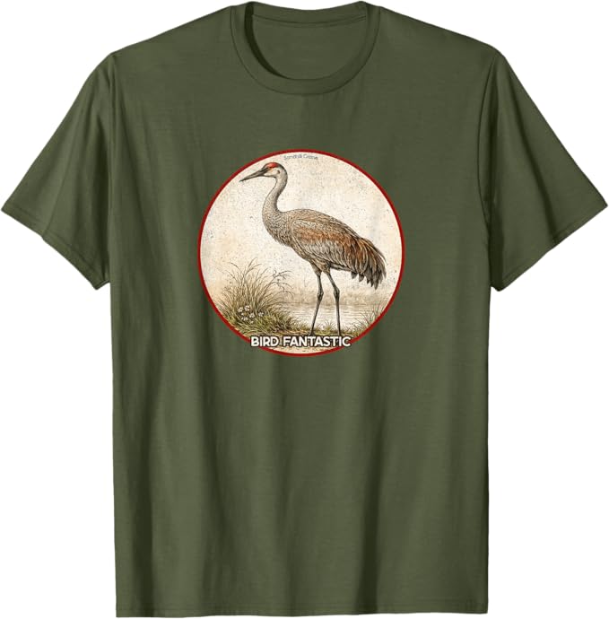 Retro Sandhill Crane T-Shirt Design 10 Colors by Bird Fantastic | Birding Graphic Tee