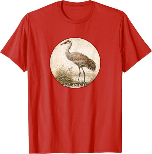 Retro Sandhill Crane T-Shirt Design 10 Colors by Bird Fantastic | Birding Graphic Tee