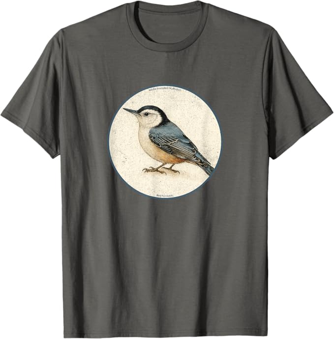 Retro White-Breasted Nuthatch T-Shirt Design 10 Colors by Bird Fantastic | Birding Graphic Tee