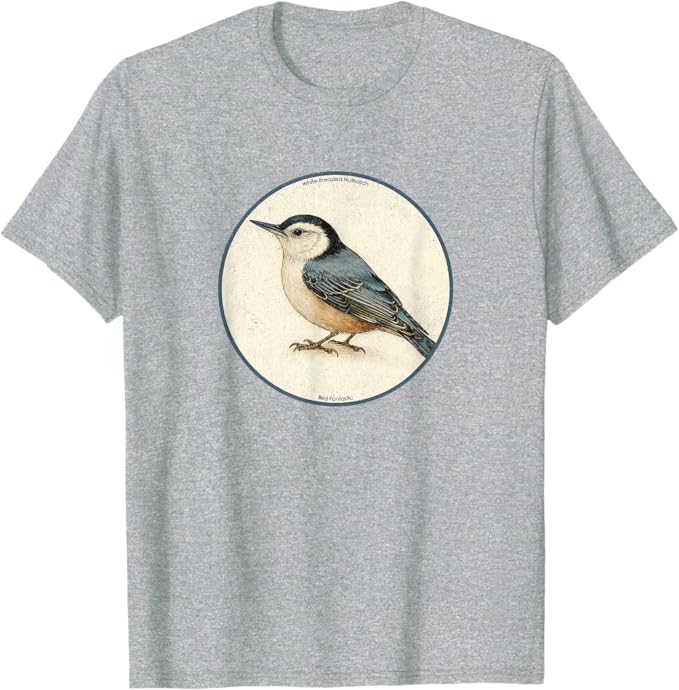 Retro White-Breasted Nuthatch T-Shirt Design 10 Colors by Bird Fantastic | Birding Graphic Tee
