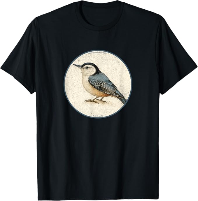 Retro White-Breasted Nuthatch T-Shirt Design 10 Colors by Bird Fantastic | Birding Graphic Tee