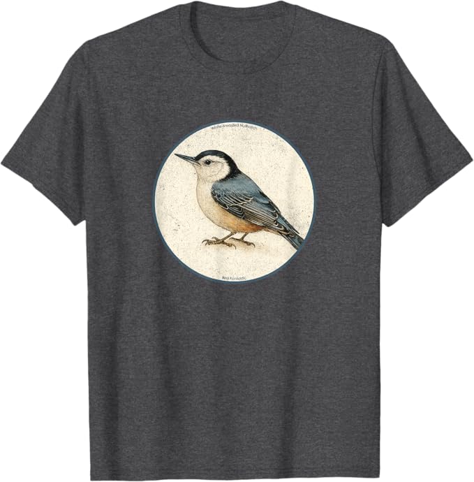 Retro White-Breasted Nuthatch T-Shirt Design 10 Colors by Bird Fantastic | Birding Graphic Tee